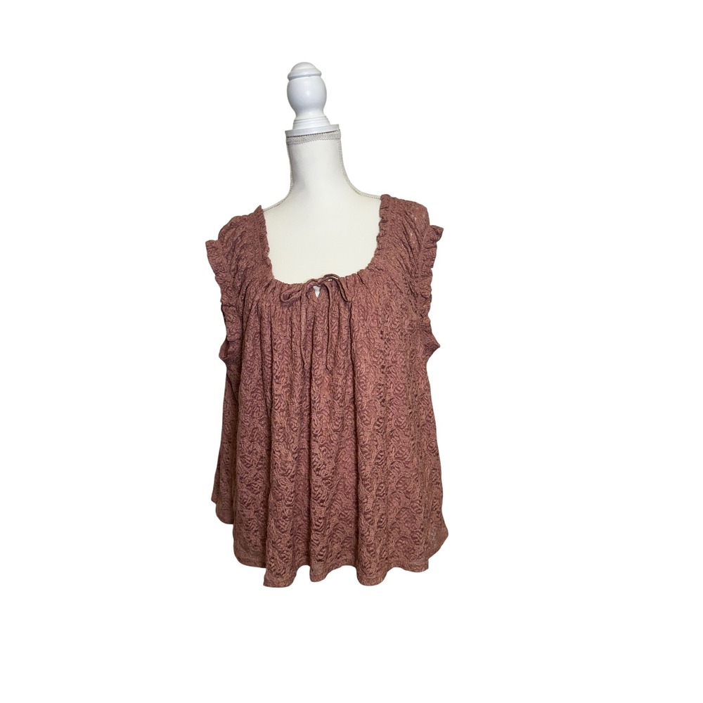 Lucky Brand Women's Pink Lace Flowy Blouse with Bow Size XXL